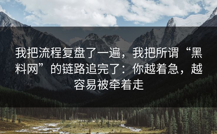 我把流程复盘了一遍，我把所谓“黑料网”的链路追完了：你越着急，越容易被牵着走